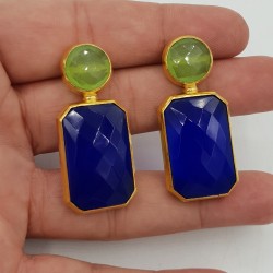 Vergulde oorbellen met blauw en groen Chalcedoon