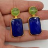 Vergulde oorbellen met blauw en groen Chalcedoon