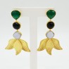 Vergulde oorbellen met groene Onyx Chalcedoon en zwarte Onyx