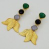 Vergulde oorbellen met groene Onyx Chalcedoon en zwarte Onyx