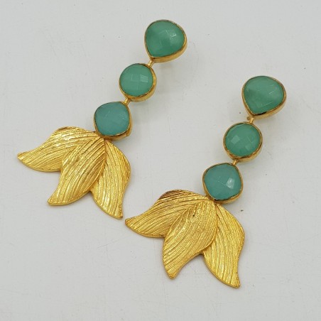Vergulde oorbellen met aqua Chalcedoon