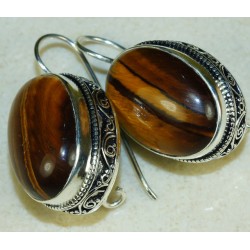 Zilveren edelsteen oorbellen met Tijgeroog vintage setting