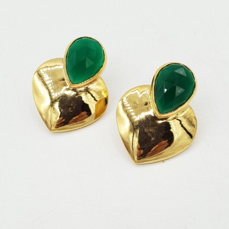 Vergulde oorbellen hart gezet met groene Onyx