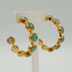 Vergulde creolen met aqua Chalcedoon
