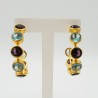Vergulde creolen met Amethist quartz en blauw Topaas quartz
