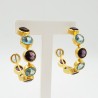 Vergulde creolen met Amethist quartz en blauw Topaas quartz