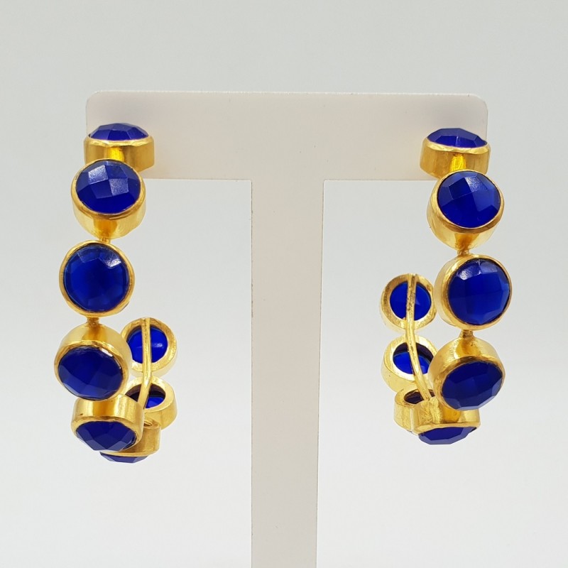 Vergulde creolen met kobalt blauw Chalcedoon