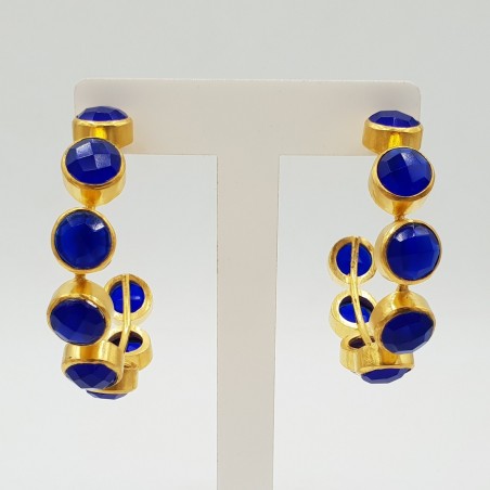 Vergulde creolen met kobalt blauw Chalcedoon