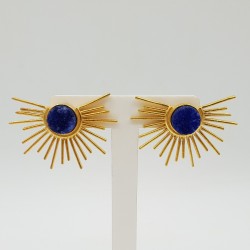 Vergulde sunset oorbellen met ruwe blauwe Agaat