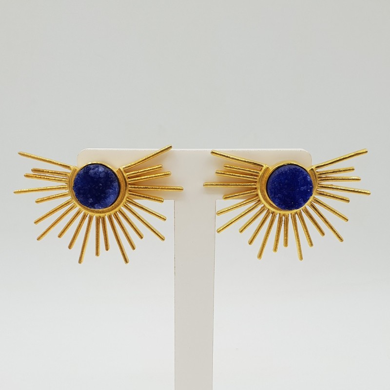 Vergulde sunset oorbellen met ruwe blauwe Agaat