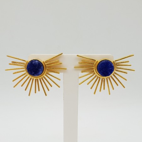 Vergulde sunset oorbellen met ruwe blauwe Agaat