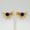 Vergulde sunset oorbellen met ruwe blauwe Agaat