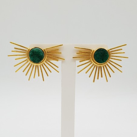 Vergulde sunset oorbellen met ruwe groene Agaat