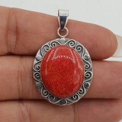 925 Sterling zilveren hanger met Koraal in bewerkte setting