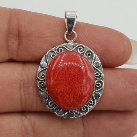 925 Sterling zilveren hanger met Koraal in bewerkte setting