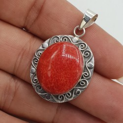 925 Sterling zilveren hanger met Koraal in bewerkte setting