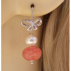 Zilveren oorbellen met Cherry quartz en Parel