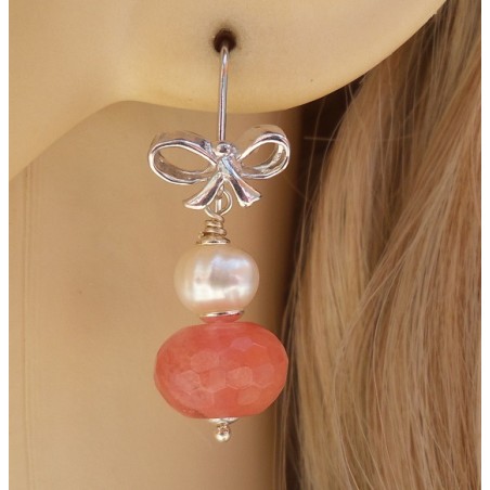 Zilveren oorbellen met Cherry quartz en Parel