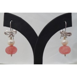 Zilveren oorbellen met Cherry quartz en Parel