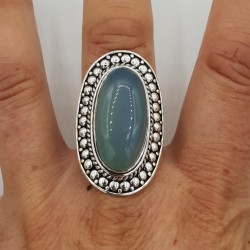 Zilveren ring gezet met ovale aqua Chalcedoon