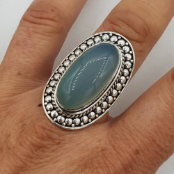 Zilveren ring gezet met ovale aqua Chalcedoon