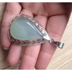 Zilveren hanger druppelvorm Chalcedoon in open bewerkte setting
