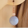 Rosé vergulde oorbellen met ronde blauw Lace Agaat en Maansteen