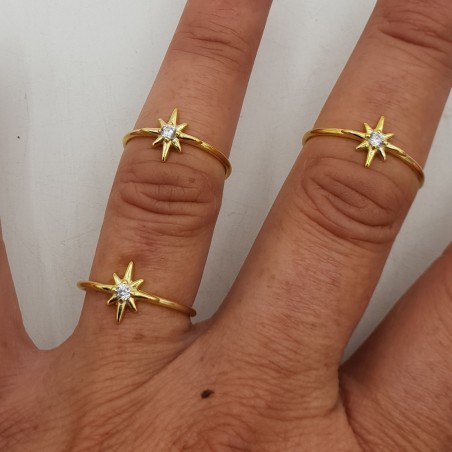 Vergulde ring met noord ster gezet met zirkonia 15.7 mm