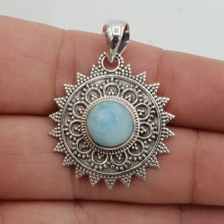Zilveren hanger ronde Larimar bewerkte setting