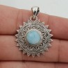 Zilveren hanger ronde Larimar bewerkte setting