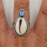 Zilveren ring met Cowrie schelp en regenboog Maansteen 19 mm