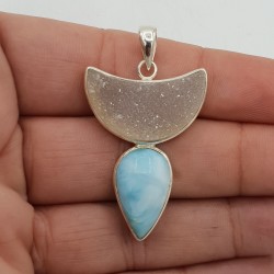 Zilveren hanger met Larimar en ruwe Agaat