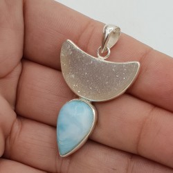 Zilveren hanger met Larimar en ruwe Agaat