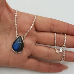 925 Sterling zilveren ketting met druppelvormige Labradoriet hanger