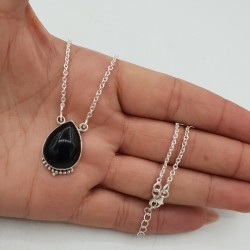 925 Sterling zilveren ketting met druppelvormige zwarte Onyx hanger