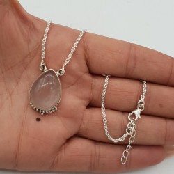 925 Sterling zilveren ketting met druppelvormige Rozenkwarts hanger