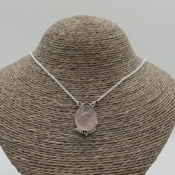 925 Sterling zilveren ketting met druppelvormige Rozenkwarts hanger