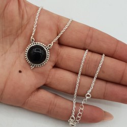 925 Sterling zilveren ketting met ronde zwarte Onyx hanger