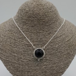 925 Sterling zilveren ketting met ronde zwarte Onyx hanger