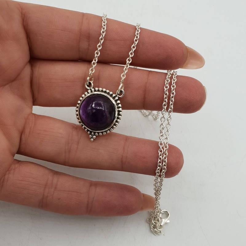 925 Sterling zilveren ketting met ronde Amethist hanger