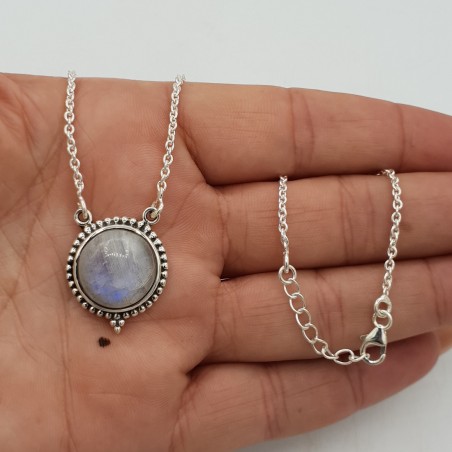 925 Sterling zilveren ketting met ronde Maansteen hanger