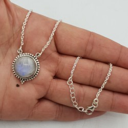 925 Sterling zilveren ketting met ronde Maansteen hanger