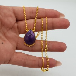 Vergulde ketting met druppelvormige Amethist hanger