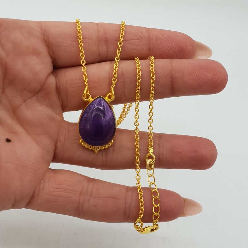 Vergulde ketting met druppelvormige Amethist hanger