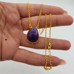Vergulde ketting met druppelvormige Amethist hanger