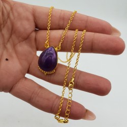 Vergulde ketting met druppelvormige Amethist hanger