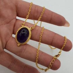 Vergulde ketting met ovale Amethist hanger