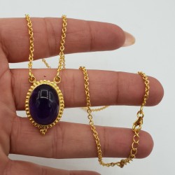 Vergulde ketting met ovale Amethist hanger