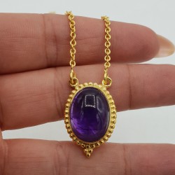 Vergulde ketting met ovale Amethist hanger