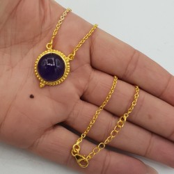 Vergulde ketting met ronde Amethist hanger